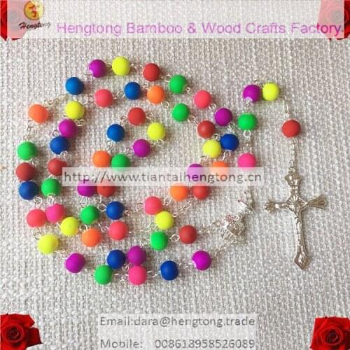 6mm colored fluorescence beads rosary religious rubber bead necklace with stering siliver plating chalice centerpiece