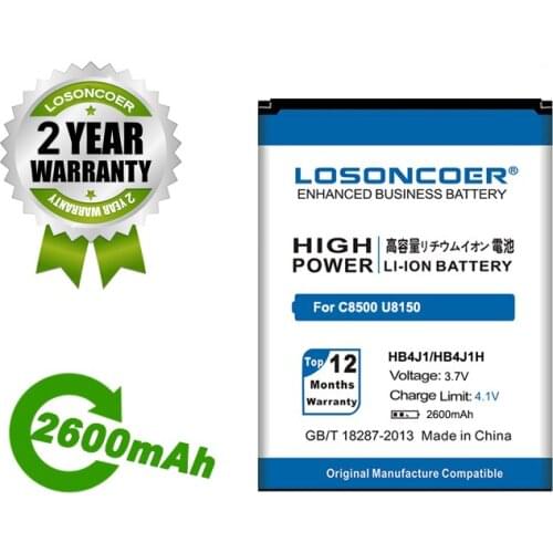 LOSONCOER Battery 2600mAh HB4J1 / HB4J1H Battery For Huawei C8500 U8150 IDEOS U8120 V845 X3 T8300 U8500S T8100