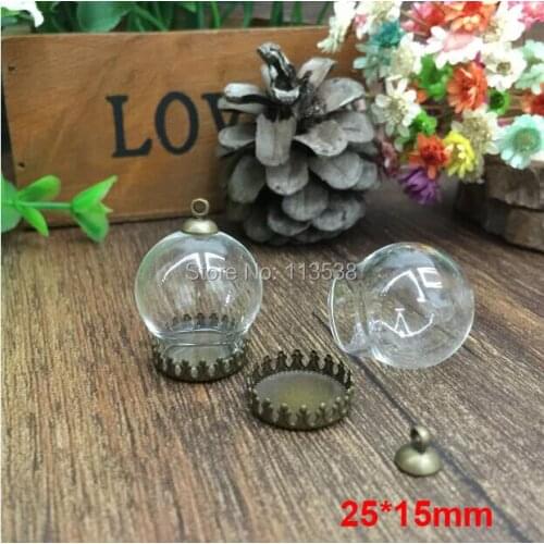 Freeship! 25*15mm round Glass global vial & base pendant & cap connector &70cm necklace setting DIY set (not includ the fillers)