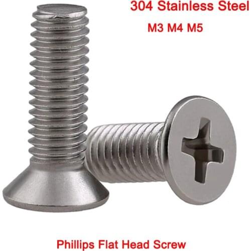304 Stainless Steel Cross Screws Phillips Flat Countersunk Head Screw Bolts M3 M4 M5 10/20/25/30/50Pcs