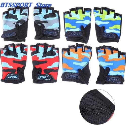 7-9 years Children Cycling Camouflage Childrens Half Finger Bicycle Gloves High Elastic Non-slip Bike Gloves Riding Equipment