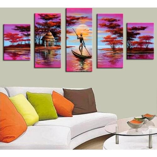 Purple Oil Paintings African Landscape Wall Pictures for Bedroom 100% Handmade Canvas Painting Pictures Wall Decorative Artwork