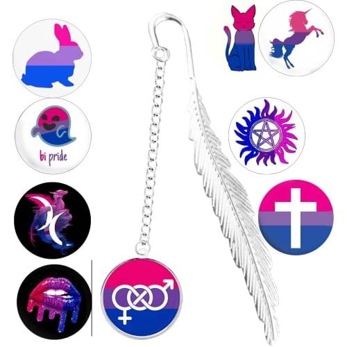 Flag Bisexual Top Symbol - Metal Bookmark - Badge Pride Two Heart LOGO Pendant For Best Friends Forever Sister Book Mark Reading