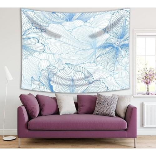 Tapestry Floral Pattern Summer Flower Garden Blossom Vintage Blue White Decorative Monochrome Art Print