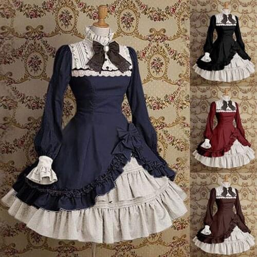 Gothic Dress Lolita Vintage Ruffle Lace Cute Long Sleeve Dress Party Evening Halloween Young Girl Cosplay Costume Plus Size