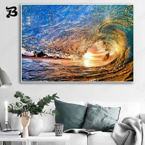 Canvas Painting Wall Art Landscape Surfing On The Sea Abstract Waves Canvas Posters Prints for Living Room Home Wall Decoration