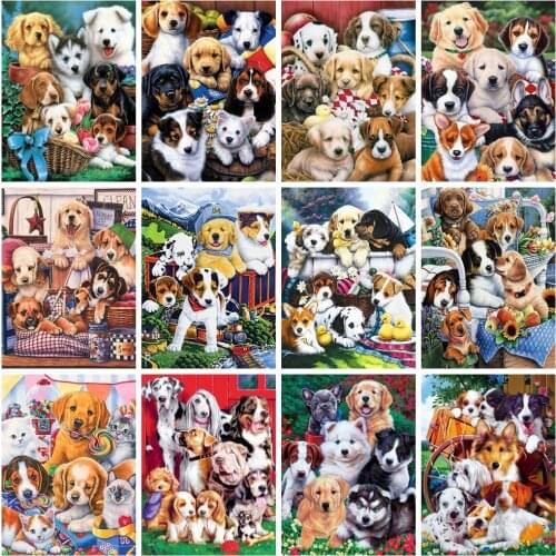 HUACAN Full Square Round Diamond Painting Dog Picture Of Rhinestone Kit Diamond Embroidery Mosaic Animal Handicraft Home Decor