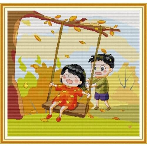 Joy Sunday New Clear Patten Swing 2 DMC 11CT 14CT Cross Stitch Kit Embroidery Needlework For Baby room Decor Handmade DIY Set