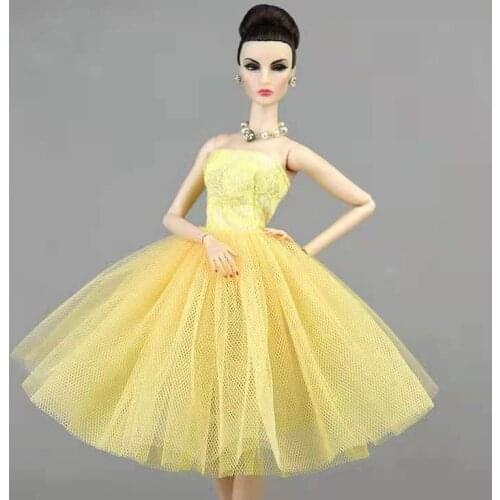 Classic Yellow 4-layer Princess Lace Dresses for Barbie Doll Clothes Short Ballet Dress Tutu Gown Vestido 1/6 BJD Accessory Toys