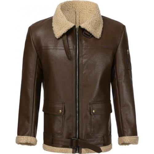 Men Winter Autumn Vintage Faux Leather Plush Liner New Fashion Coat Buckle Motorcycle Male Short Jacket Slim Outerwear