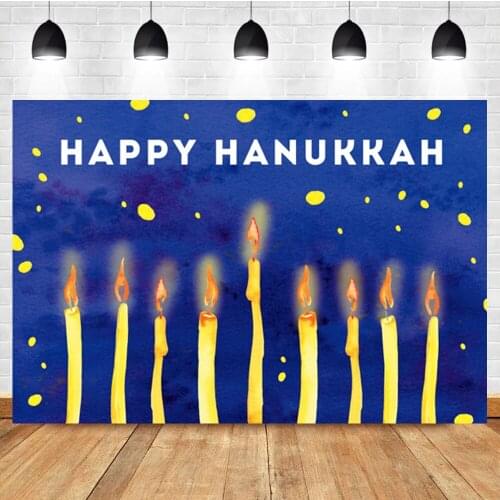 Laeacco Happy Hanukkah Holiday Of Lights Candle Birthday Yellow Dot Polka Photographic Photo Background For Photo Studio