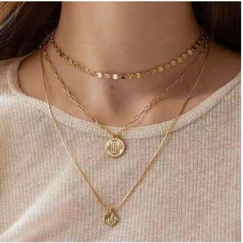 European and American style multi-layer round piece and versatile sweater chain love alloy pendant necklace for women