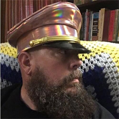 Fashion Germany Officer Visor Cap Army Hat Cortical Leather Military Hats Police Cap Cosplay Halloween Hat Size M L XXL