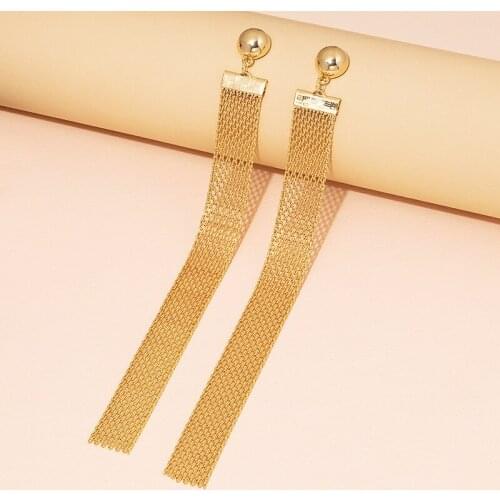 GSOLD Trendy Geometric Hollow Out Metal Wide Chain Simple Long Tassel Alloy Drop Earrings Women Fashion Jewelry Wholesale