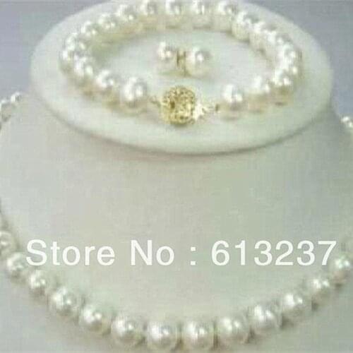 Fashion style natural AAA 9-10mm white freshwater pearl beads making necklace bracelet earring jewelry Sets YE2074