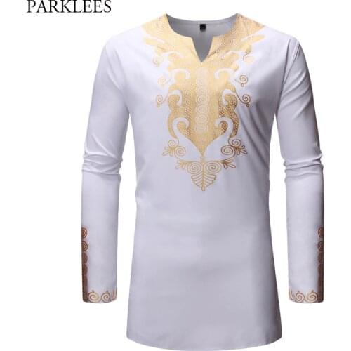 Mens Hipster African Dashiki Print Shirt 2019 Brand New Long Sleeve V Neck Shirt Men Hip Hop Streetwear Casual Chemise Homme XXL