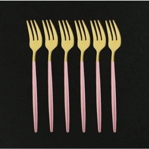 6Pcs Gold Small Forks Set Tea Cake Snack Fork Dinner Cutlery Mirror Stainless Steel Tableware Fruit Fork Party Dinnerware Set