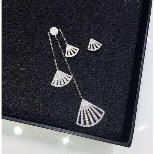 SWOUR New Bridal Jewelry S925 Sterling Silver Cubic Zircon CZ Mismatched Fan Tassel Design Crystal Dangle Earrings SE00063