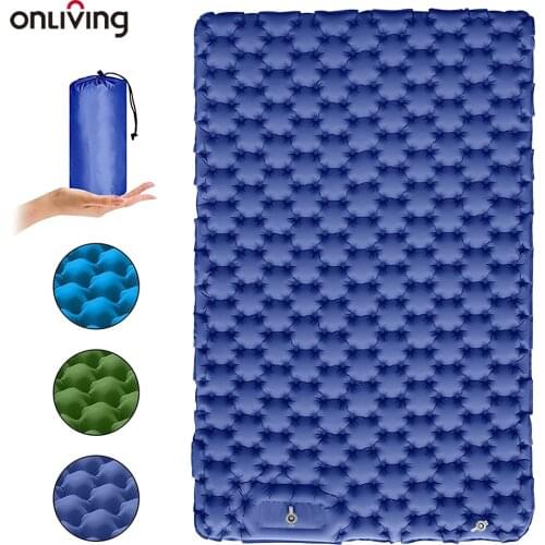 ONLIVING Double Camping Sleeping Mat Self Inflatable Outdoor Extra Wide Sleeping Pad Nylon TUP Protable Air Mattress Bed Hiking