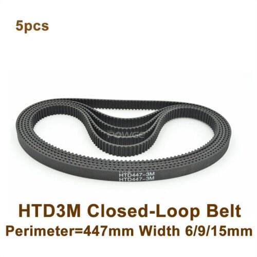 POWGE 5pcs 447 HTD 3M Timing Belt Width 6/9/15mm Perimeter 447mm Teeth 149 HTD3M Rubber Closed-Loop Belt 447-3M