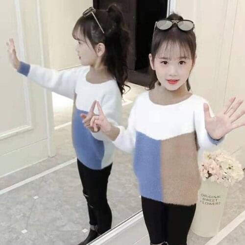 Two Color New Pullover O-neck Collar Outwear Sweaters Plus Thick Girls Sweater For Winter Warm Fashion Kids Baby Girls Sweater