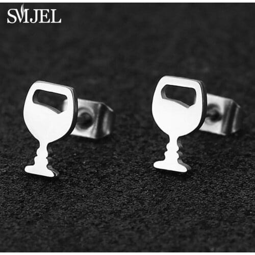 Black Stainless Steel Wine Glass Earring Tea Cup Stud Earrings for Women Fashion Jewelry Small Earings Wine Bottle Accessories