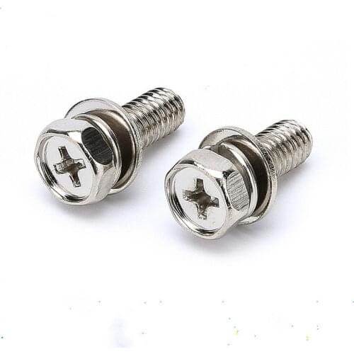 200pc M5 Washers 12 16 20 Cross Hex Bolt Phillips Head Hexagon Phillips Screw Flat Spring Nickel Plated L=10-25mm 12mm 16mm