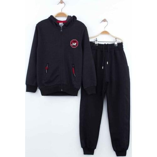 Black - Red Boys Tracksuit Suit Bottom Tracksuit Top Sweatshirt Hooded Spring Seasonal Cotton Casual Boy Kids models