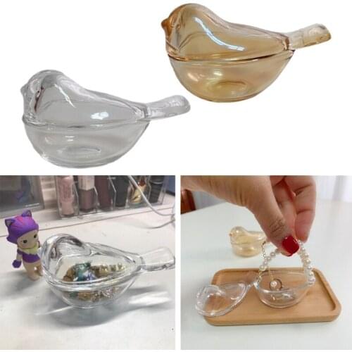 Mini Glass Bird Jewelry Storage Box Rings Earrings Necklace Storage Home Decor Crafts Unique Animal Collectible Gift