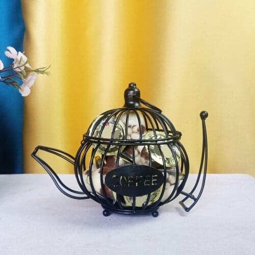 HOT Coffee Universal Storage Basket Metal Hollow Out Kettle Candle Holder Articles Candlestick Hanging Lantern Home Decor