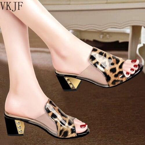 New Slippers Women Peep Toe High Heels Summer Shoes Wear Square Heel Women Shoes Fashion Slippers Ladies Shoes Thick Heel Women