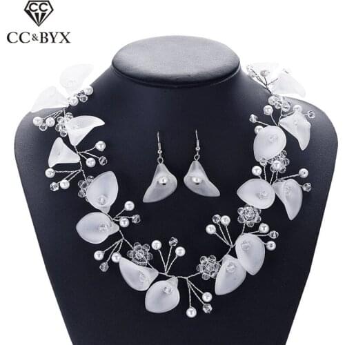 CC Earring and Necklac Jewelry Sets Wedding Accessories For Bride Women Party Pearl Flower Shape Special Design Crystal D072