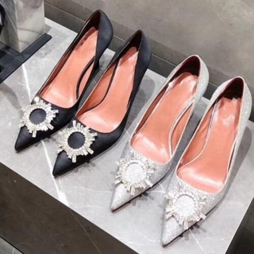 2021 New Womens Fashion Stiletto Heels Sun Buckle Sequin Wedding Shoes Pumps Women