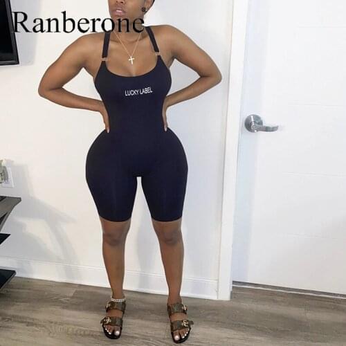 Ranberone Women Sexy Jumpsuit Streetwear Sleeveless Bodycon Solid Sport Jumpsuits Romper Overalls Yoga Sets Women Gym Clothes