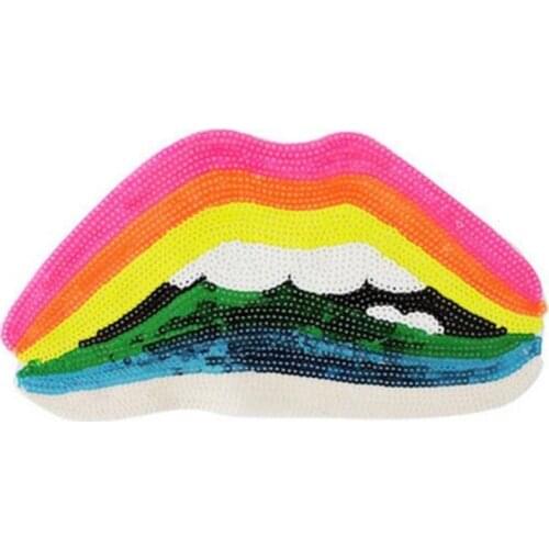 1 Pieces Large Colorful Sequins Lip Patch Vintage DIY T-shirt Applique Fashion Clothing Decoration Sew On Patch Accessory