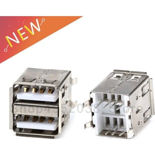 10Pcs Type A Double USB Female Solder Jacks Connector PCB Socket USB-A type 180 Degrees Vertical 4pins