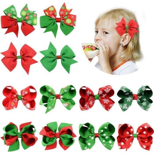 12Pcs/set Christmas Bow Hairpin Interesting Green Red Kids Girl Head Buckle Adornos De Navidad Decoraciones Para El Hogar grande