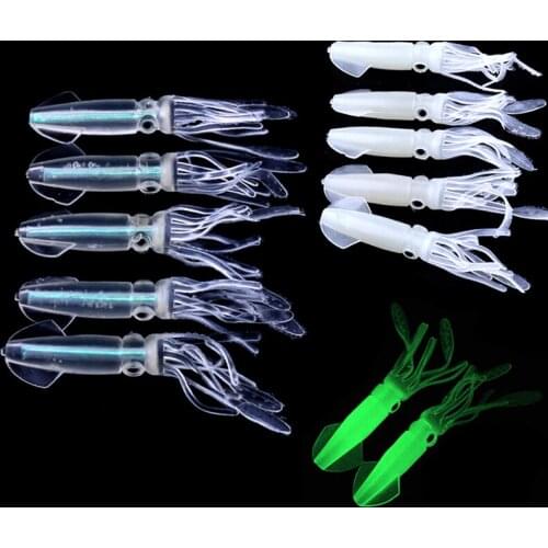 8g10cm 5Pcs Squid Jigs Silicone Fishing Lure Soft Baits Fishing Tackle Set Artificial Bait Sea Octopus Squid Skirt Luminous Lure