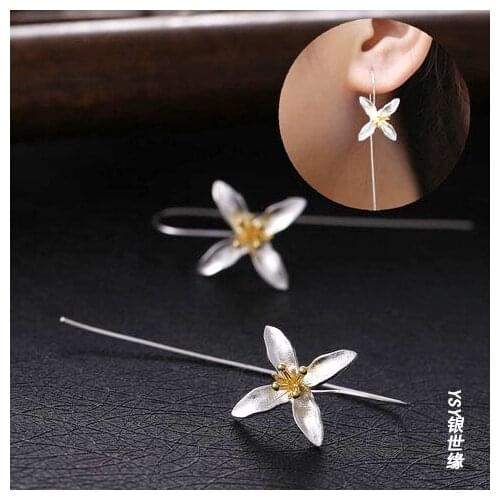 925 pure silver earring stud earrings drawing handmade vintage elegant stud earring silver jewelry long design earring