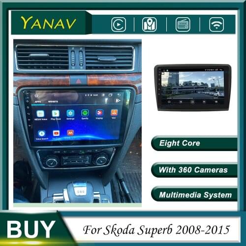 128G Android 2 Din Car Radio Stereo Receiver For Skoda Superb 2008-2015 GPS Navigation Video Multimedia Player with 360 Cameras
