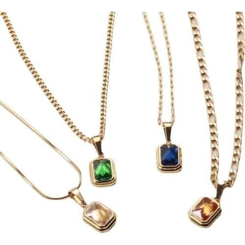 Stainless Steel Irregular Blue Green Color Design Necklace Hip-hop Clavicle Chain For Womens Accessories 2021 Fashion Jewellery