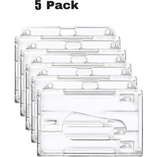 5Pcs Clear Horizontal (2-3 Card) ID Badge Holder Case Hard Rigid-Clear 2-Sided Credit Card Cover for Office ID Card Cover Loader