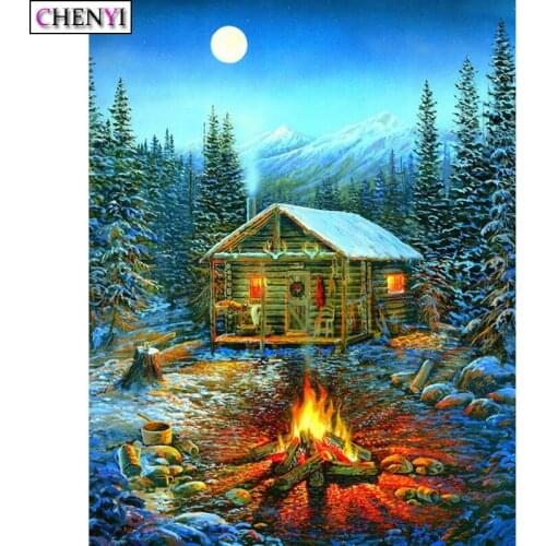 CHENYI Diamond Embroidery Snow House Cross Stitch DIY Diamond Painting Fire Mosaic Rhinestones Needlework Home Decor Love Gift