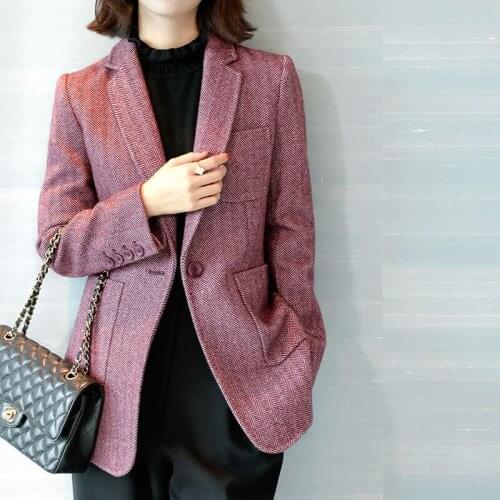 Elegant Feminine One-button Herringbone Woolen Suit Autumn And Winter 2021 New Womens Top