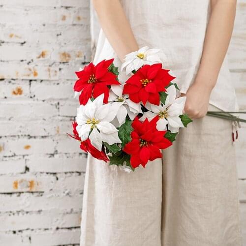 Artificial Fake Flowers Elegant Simulation Christmas Flower Poinsettia Generous Birthdays Dining Table Decorating Wedding Decor