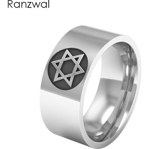Ranzwal 8mm Stainless Steel Star of David Rings for Men Women Titanium Steel Ring Jewelry US SIZE 7~13
