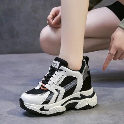 Chunky Sneakers For Women Fashion Ladies 8cm Wedges Designer Dad Casual Shoes Woman Leather Sports Platform Sneakers 2021 Spring