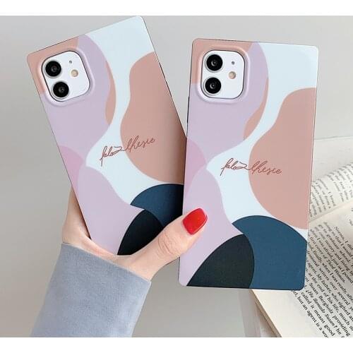 Cute Illustration Pattern Square Phone Case For iPhone 12 11Pro Max XR XS Max 7 8 Plus X 11Pro SE 2020 Soft IMD Shockproof Cover