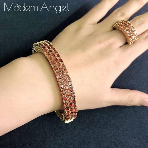 ModemAngel Luxury Trendy Saudi Arabia Bangle Ring Jewelry Set Women Micro Cubic Zircon Wedding Saudi Arabic Dubai Jewelry Sets