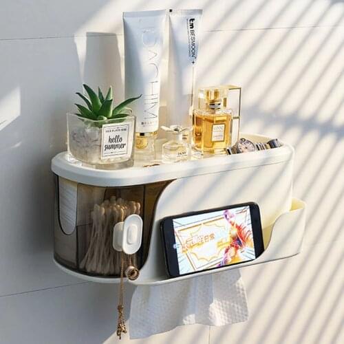 Wall-Mounted Storage Box Bathroom Towel Mobile Phone Holder With Cover Storage Box To Prevent Dust Cotton Remover Punch-Free